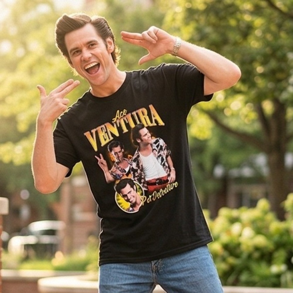 Ace Ventura Pet Detective M Movie‎ Graphic T-Shirt Black Funny Medium